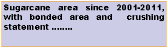 Text Box: Sugarcane area since 2001-2011, with bonded area and  crushing statement ..
